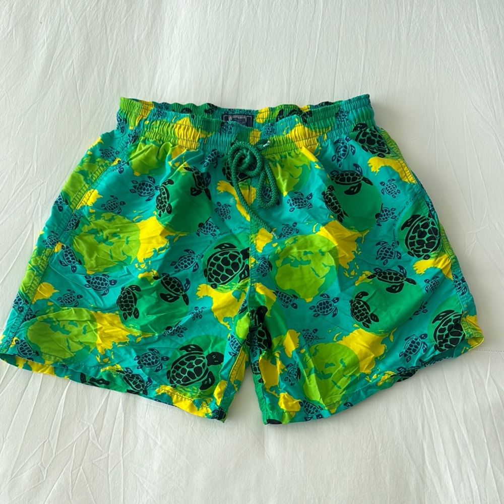 Vilebrequin Green and Yellow Swim Trunks Tropical Print
